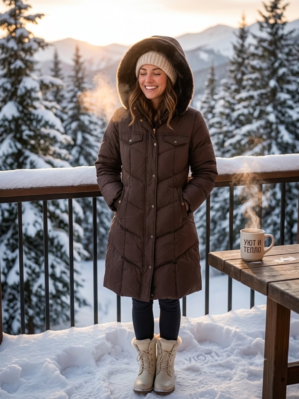 Jason Kole Real Down & Feather Puffer Coat Brown L size